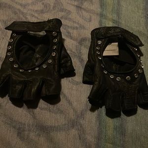Harley Davidson rhinestone fingerless leather gloves sz S